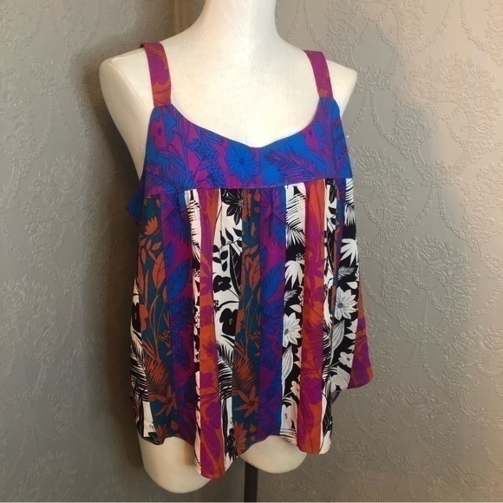 Rose & Olive Tank Blouse Color block fun flowy top new NWT XL